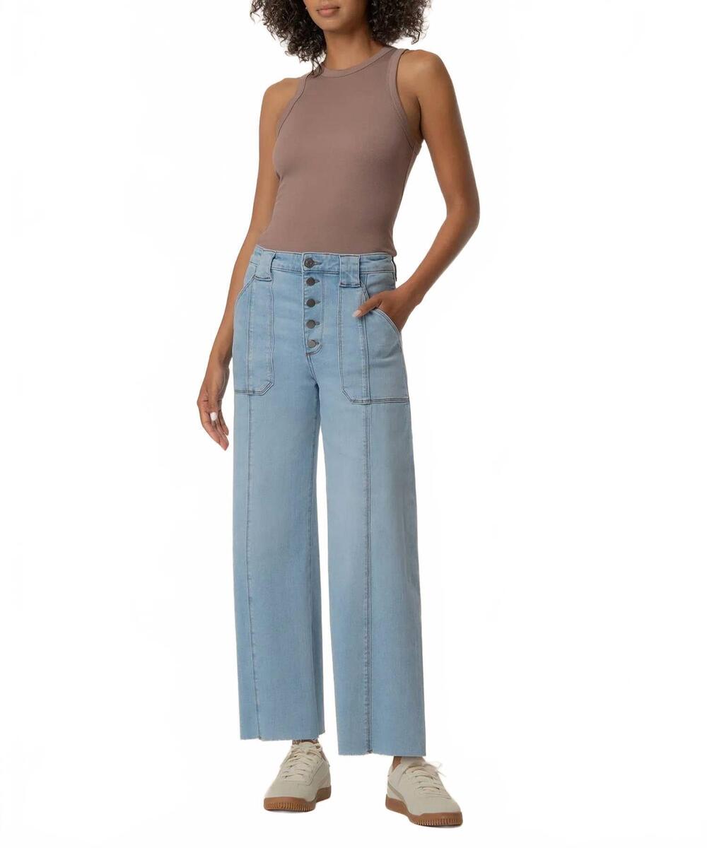 NEW KUT FROM THE KLOTH meg high rise wide leg exposed button jeans in tone